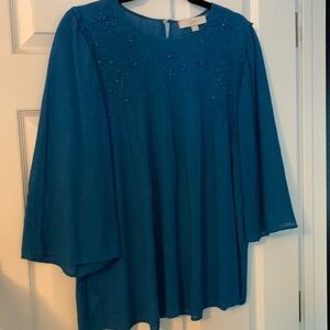 Loft Teal Embroidered Top